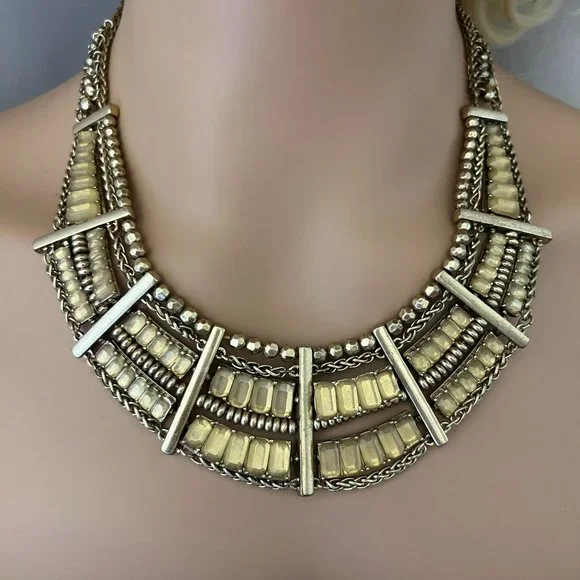 Lucky Brand Gold Statement Necklace Yellow Stone Cleopatra Goddess - Picture 3 of 9